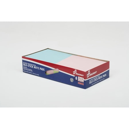 Ability One 7530014562249 - Self-Stick Note Pad - Pastel - Plain - 3" x, PK 6 7530-01-456-2249